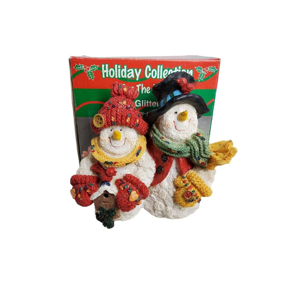 Vintage Holiday Collection Glitter Snow-people Resin Figurine